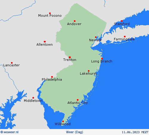 overzicht New Jersey Noord-Amerika Weerkaarten