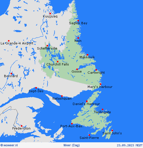 overzicht Newfoundland Noord-Amerika Weerkaarten