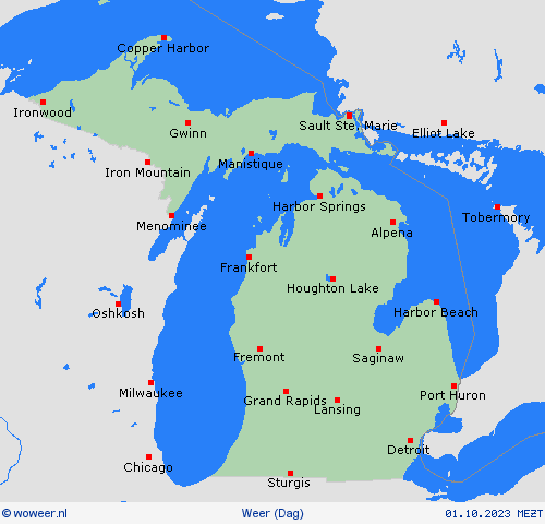 overzicht Michigan Noord-Amerika Weerkaarten