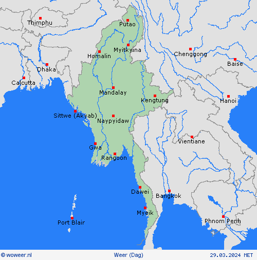 overzicht Myanmar Azië Weerkaarten