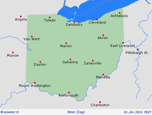 overzicht Ohio Noord-Amerika Weerkaarten