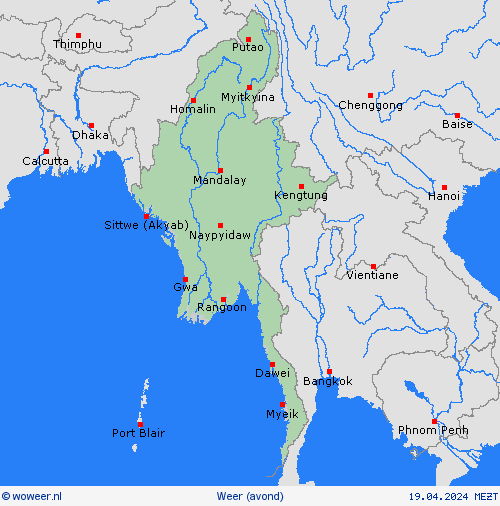 overzicht Myanmar Azië Weerkaarten