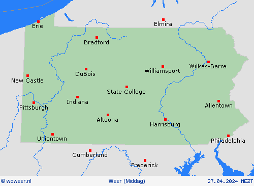 overzicht Pennsylvania Noord-Amerika Weerkaarten