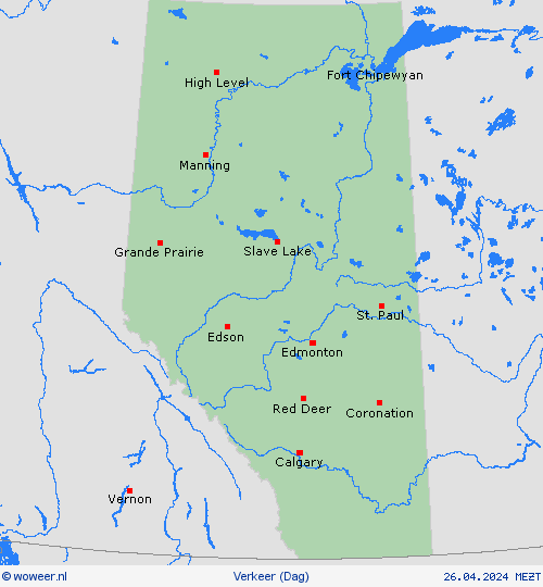 weer en verkeer Alberta Noord-Amerika Weerkaarten