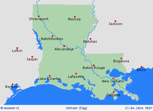 weer en verkeer Louisiana Noord-Amerika Weerkaarten