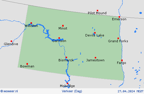weer en verkeer North Dakota Noord-Amerika Weerkaarten