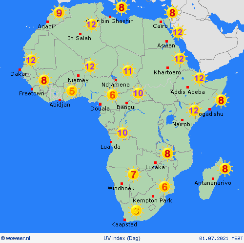 uv index  Afrika Weerkaarten