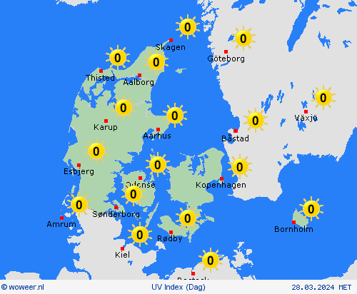 uv index Denemarken Europa Weerkaarten