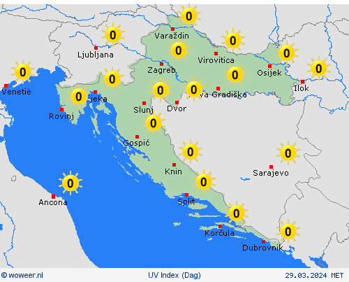uv index Kroatië Europa Weerkaarten