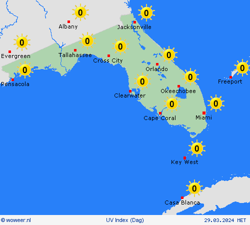 uv index Florida Noord-Amerika Weerkaarten