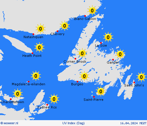 uv index Saint-Pierre en Miquelon Noord-Amerika Weerkaarten