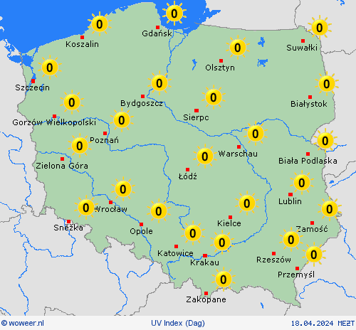 uv index Polen Europa Weerkaarten