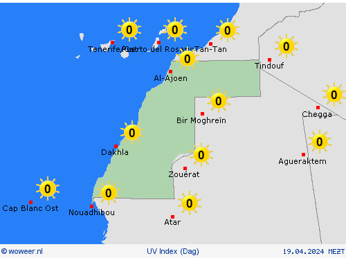 uv index Westelijke Sahara Afrika Weerkaarten
