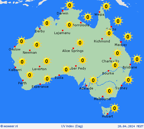 uv index Australië Oceanië Weerkaarten