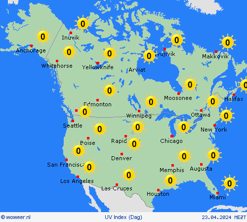 uv index  Noord-Amerika Weerkaarten