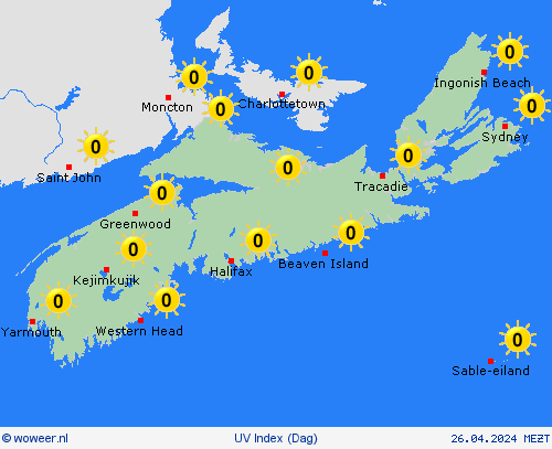 uv index Nova Scotia Noord-Amerika Weerkaarten