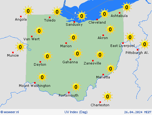 uv index Ohio Noord-Amerika Weerkaarten