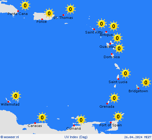 uv index Barbados Zuid-Amerika Weerkaarten