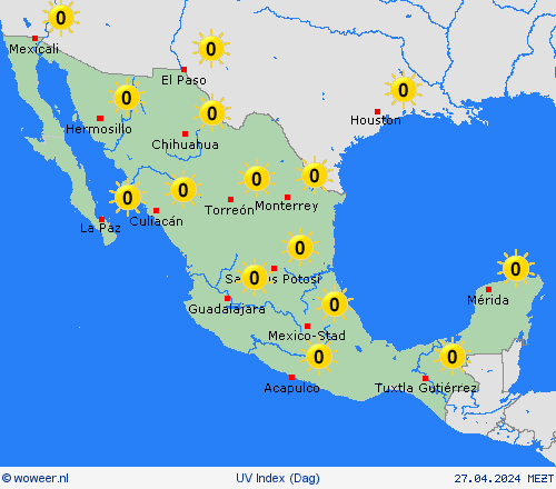 uv index Mexico Centraal-Amerika Weerkaarten