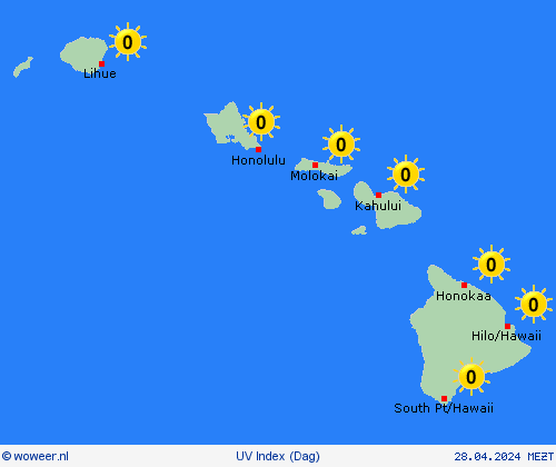 uv index Hawaï Noord-Amerika Weerkaarten