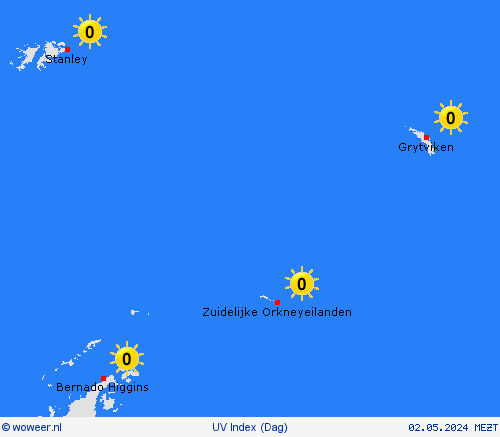uv index Zuidelijke Orkneyeilanden Zuid-Amerika Weerkaarten