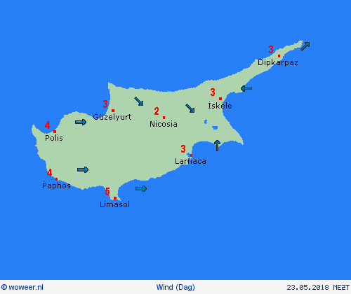 wind Cyprus Europa Weerkaarten