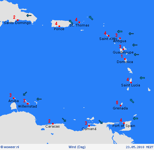 wind Kleine Antillen Centraal-Amerika Weerkaarten