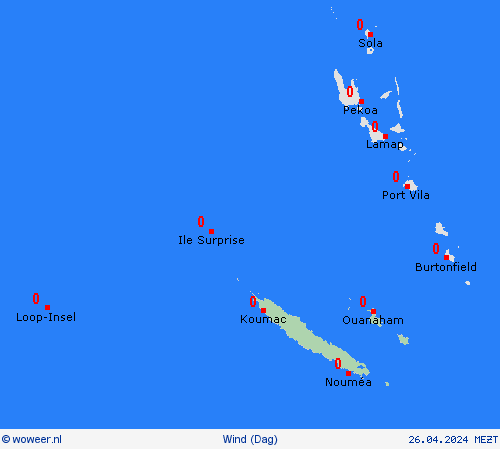 wind Nieuw-Caledonië Oceanië Weerkaarten