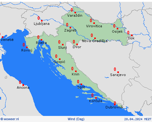 wind Kroatië Europa Weerkaarten