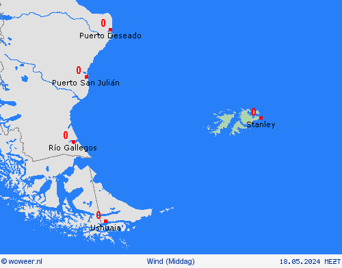 wind Falklandeilanden Zuid-Amerika Weerkaarten