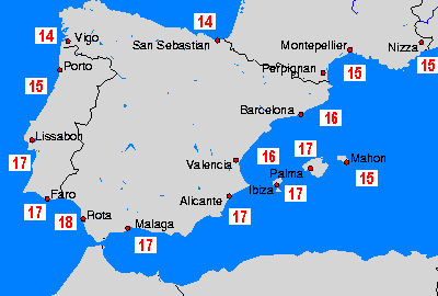W. Middellandse Zee Watertemperatuurkaarten