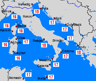 Centr. Middellandse Zee Watertemperatuurkaarten