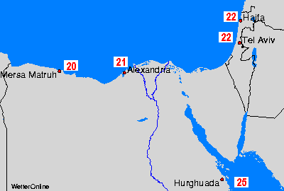 Egypte, Israël Watertemperatuurkaarten