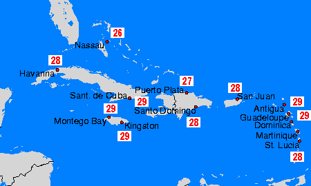 Caribian Watertemperatuurkaarten